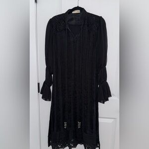 Black Lace-Detail Long Sleeve Wedding Dress